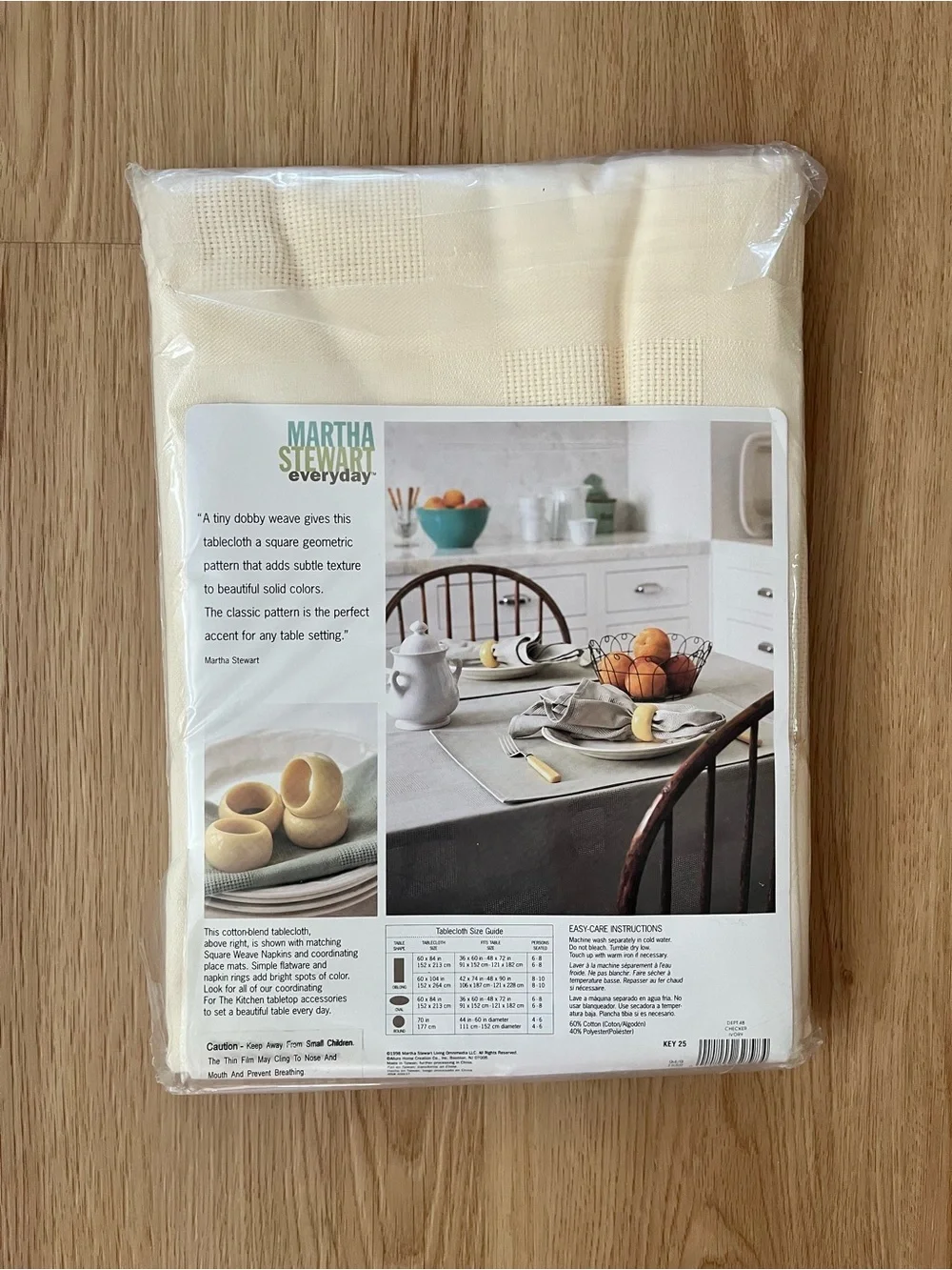 Martha Stewart Cream Fabric Tablecloth with Square Texture, 60 x 104 oblong